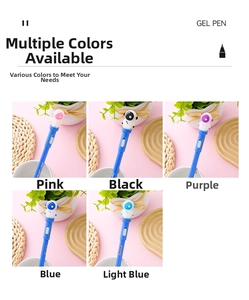 Detail view of astronaut caps for revolving gel pens in five vibrant colors