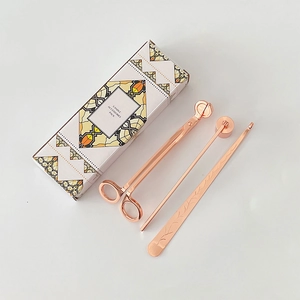 3-piece rose gold stainless steel candle accessory set with wick trimmer and snuffer