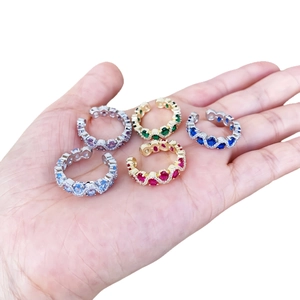 Luxury open rings set featuring colorful ruby and sapphire zircons on gold and silver bands