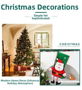Detail of creative long-legged Christmas stocking with 3D Santa Claus and striped accents