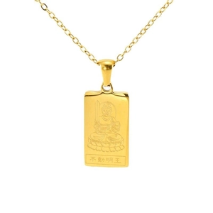 18K gold plated stainless steel necklace featuring a square Fudo Myoo deity pendant