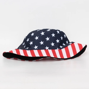 Detailed side view of bucket hat showing red white and blue US flag star pattern