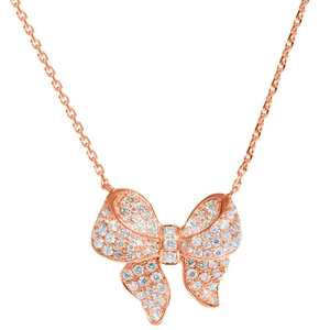 Elegant rose gold bow necklace with full diamond tassel and delicate link chain