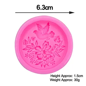 Molde de silicona rosa con relieve de pájaro y flores para fondant y jabón DIY