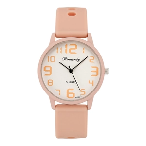 Pink jelly silicone sports watch for women with quartz movement and round numeric dial