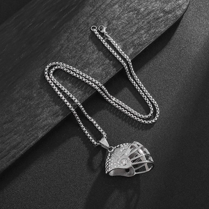 Hip hop silver football helmet pendant necklace with crystals on box chain