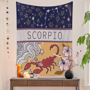 Scorpio zodiac tapestry wall hanging with starry sky and scorpion floral pattern design