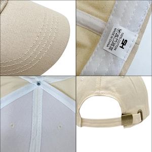Detail of premium cotton baseball cap featuring reinforced brim and metal buckle