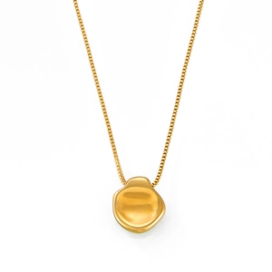 Chic gold-plated titanium steel necklace with a concave irregular round pendant on a box chain