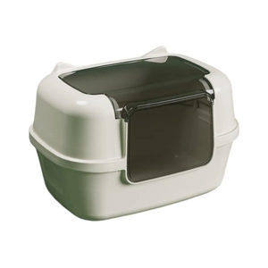 Extra large enclosed cat litter box with cute cat ears and translucent top lid in beige