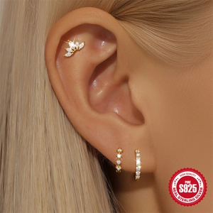 Elegant gold S925 sterling silver earring set with heart petals and sparkling zircon stones