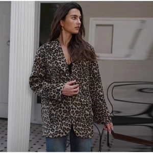 Chic leopard print blazer coat for women in a vintage loose fit style with brown patterns