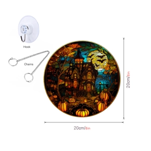 Detailed 20cm Halloween acrylic hanging decor with haunted house, pumpkin and bat design