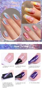 How to use rainbow glass cat magnetic gel with six step tutorial and nail art effect