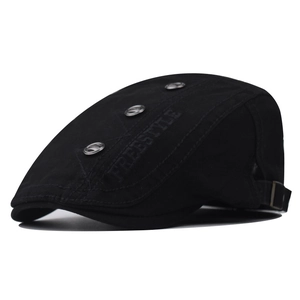 Retro Cotton Flat Cap With Freestyle Embroidery And Metal Buckles Adjustable Streetwear Ivy Hat For Men Women