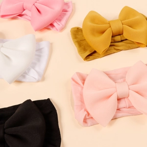 5-pack solid nylon baby headbands with large bows and soft elastic wide stretch