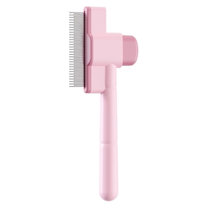 Pink self-cleaning pet grooming brush with stainless steel needles for cats and dogs