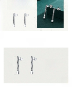 Detailed view of S925 sterling silver long geometric stud earrings with tiny zircons