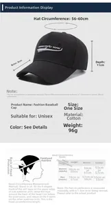Size chart showing baseball cap dimensions and head circumference measurement guide