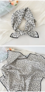 Detail of leaf pattern cotton linen scarf showing knot and flat views with floral props