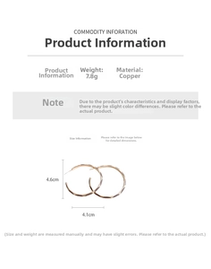Detailed dimensions of round brown patterned gold earrings with 4.6cm height and 4.1cm width