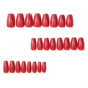 Glossy cherry red long coffin press on nails in 24 pieces set with various sizes