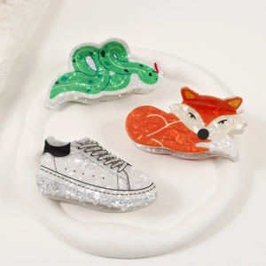 Lot de pinces à cheveux créatives en acétate avec serpent vert, renard et baskets