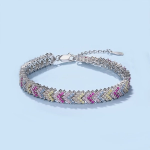S925 sterling silver bracelet with colorful cubic zirconia stones and lobster clasp