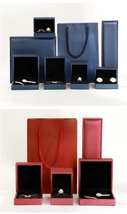 Luxurious navy blue and burgundy PU leather jewelry gift box sets with matching tote bags