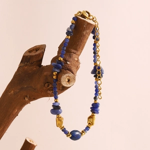 Bracciale in acciaio inossidabile placcato oro 18K con pietre naturali blu lucide