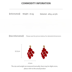 Detailed product dimensions and specifications for red acrylic petal tassel earrings