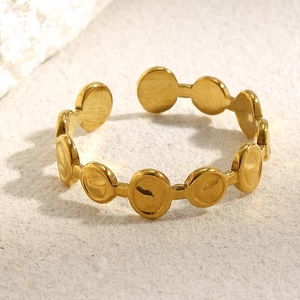 Bague ouverte minimaliste en acier inoxydable plaqué or 18K avec design de chaîne à disques