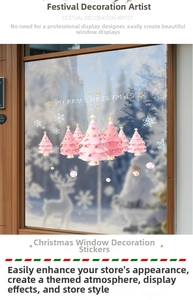 Pink Christmas tree static window stickers with snowflakes and Merry Christmas 2026 text