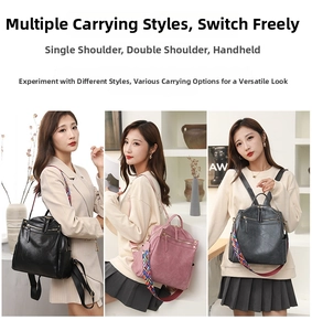 Detail of multi-way women's backpack showing shoulder, crossbody, and handbag modes