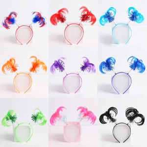 Patriot party headbands with colorful feathers in a professional nine-grid display setup