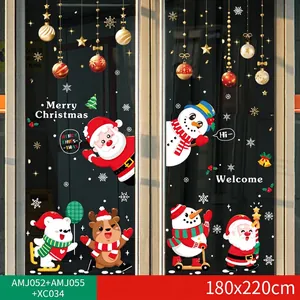 Details von Weihnachtsfensteraufklebern mit Weihnachtsmann und Rentier auf Glas