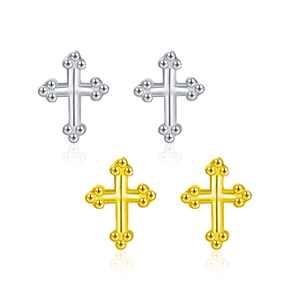 Classic S925 silver mini cross stud earrings in silver and gold finishes for men and women