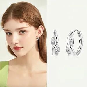 Moissanite Hoop Earrings 925 Sterling Silver Jewelry Elegant Fashion D Color Sparkling Stones Women Accessories