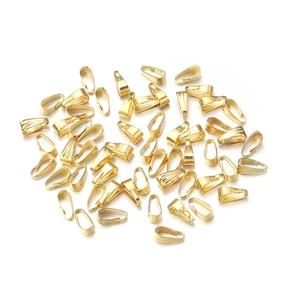 Bulk gold 6/8mm metal pinch bails for DIY necklace pendant findings on white background