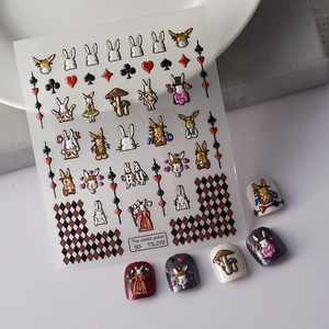 5D Embossed Nail Stickers Rabbit Poker Cartoon Design Waterproof Relief Manicure Decoration Accessory For Women