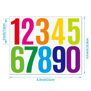 Detailed size guide for 3-inch waterproof vinyl number stickers with dimensions in cm