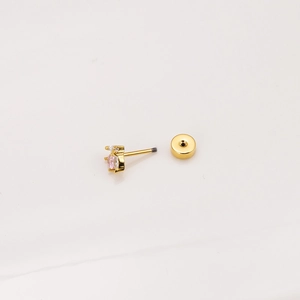 Gold stainless steel stud earring with pink zircon heart and screw-back closure