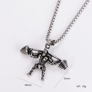 Silver stainless steel bodybuilder weightlifting pendant necklace for fitness lovers