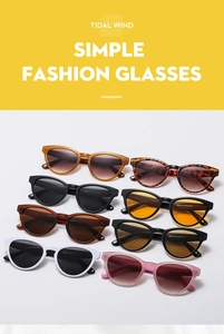 Detailed view of trendy cat-eye sunglasses collection in multiple colors and textures