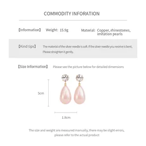Spécifications détaillées de taille pour boucles d'oreilles perles roses et cristaux