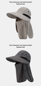 Close-up of quick-dry sun hats with wide brims and detachable neck protection covers