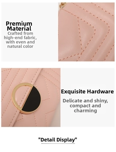 Detailed view of pink quilted leather bag with elegant golden circular metal buckle