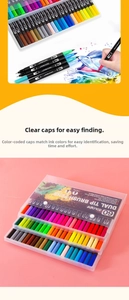 60-color dual-tip watercolor pens with brush and fine points in a clear storage box
