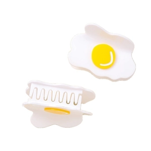 Creative fried egg acrylic hair claw clip with white and yellow poached egg design
