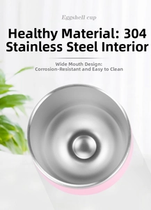 Detailed macro view of 304 stainless steel interior on a pink 12oz eggshell cup